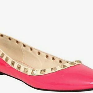 Pink & Gold Pyramid Studded Flats